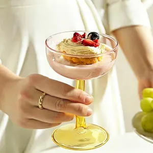 Custom Ribbed Ice Cream Glass Footed Dessert Bowl with Stem Small Glass Dessert Cup for Ice Cream Pudding Fruit and Sweet Treats(C0004-0006)