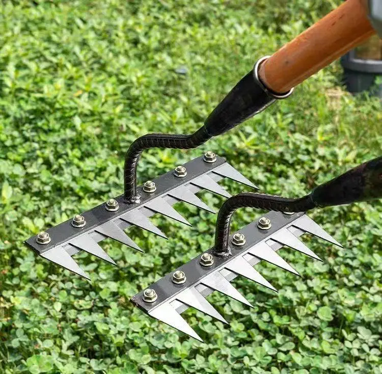 5/6/7/8 Tooth Heavy Duty Carbon Steel Garden Rake Lawn Leveling Rake and Soil Cultivating Hand Tool for Garden Yard Farm and Home(D0003-0001)