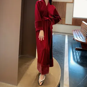 Solid Color Velvet Kimono Robe for Women Fashion Christmas Pajama Robe Soft Warm Sleepwear(M0008-0008)