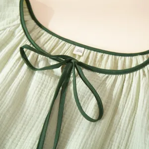 Minimalist Solid Color Pajama Set for Women Breathable Cotton Sleepwear Set Contrast Edging Loungewear Homewear Nightwear（M0008-0004）
