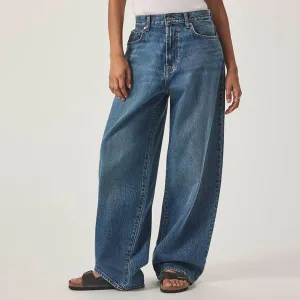 Women's Retro Baggy Straight Leg Jeans Mid Waist Loose Blue Denim Pants Custom（N0004-0008）