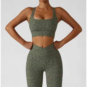Leopard Print Gym Set for Women 2 Piece High Waisted Leggings and Sports Bra Workout Fitness Yoga Activewear（K0004-0003）