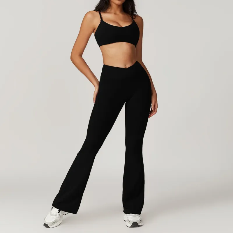 Two Piece Yoga Set for Women Sports Bra and Flare Leggings Gym Workout Fitness Top and Pants Activewear Set（K0004-0008）