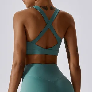 Push Up Racerback Sports Bra for Women Compression Cross Back Yoga Top High Impact Workout Gym Fitness Activewear（K0003-0002）