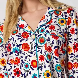 Luxury Printed Bamboo Knit Pajama Set for Women Loose Fit Long Sleeve Two Piece Sleepwear Set Loungewear Nightwear（M0007-0007）