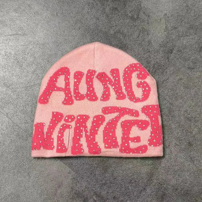Chenille Patch Beanie Fuzzy Lettering Warm Winter Hat Bulk Order（O0005-0003）