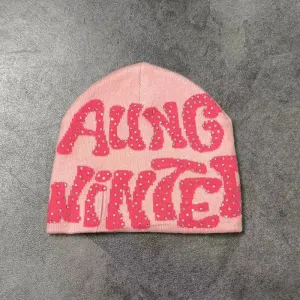 Chenille Patch Beanie Fuzzy Lettering Warm Winter Hat Bulk Order（O0005-0003）