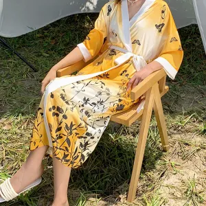 Custom Plus Size Women Printed Bathrobe Soft Sleepwear Robe for Home Lounging(M0008-0007)