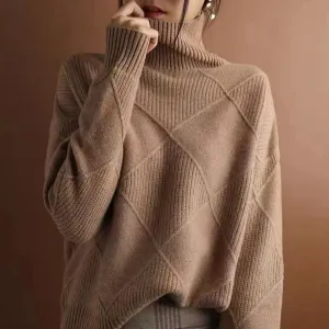 Women's Luxury Thickened Turtleneck Cashmere Sweater Warm High Collar Knitted Pullover Winter Custom（N0005-0005）