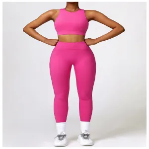 Recycled Fabric Yoga Set for Women 2 Piece High Neck Sports Bra and Leggings Eco Friendly Gym Workout Activewear（K0004-0002）