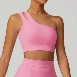 One Shoulder Yoga Sports Bra for Women Sexy Crisscross Back Padded Workout Top Gym Fitness Training Activewear（K0004-0006）