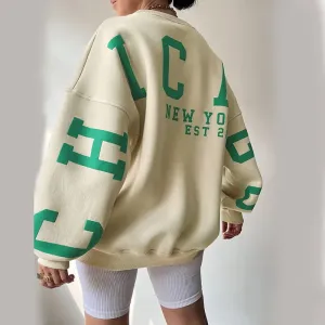 Women's Oversized Crewneck Sweatshirt Letter Print Loose Y2K Pullover Casual Streetwear Top（N0004-0007）