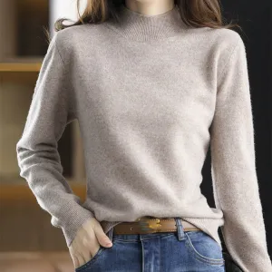 Women's 100% Cashmere Half Turtleneck Sweater Classic Knitted Pullover Autumn Winter Top（N0005-0001）