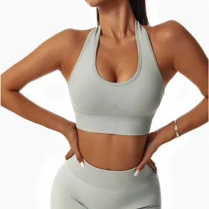 Fashionable Halter Sports Bra for Women High Support Elastic Padded Yoga Top Workout Crop Top Gym Fitness Activewear（K0003-0001）