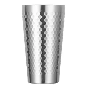 Vaso de cerveza de acero inoxidable con aislamiento plateado martillado de 350 ml