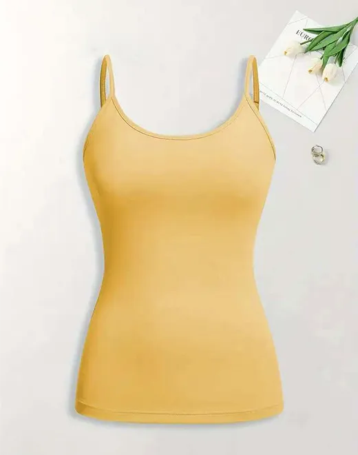 Vibrant Yellow Sleeveless Shirt for Casual Casual Attire Women's Adjustable Strap Seamless Slim Fit Tank Top