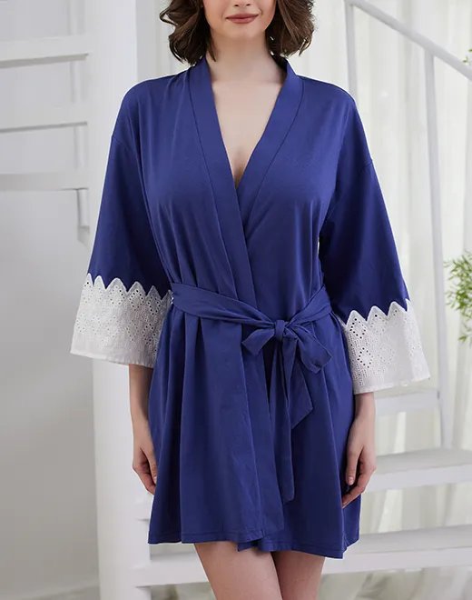 Sexy Lace Bathrobe Home Wear Satin Robes Women's Silk Nightgown Sleepwear