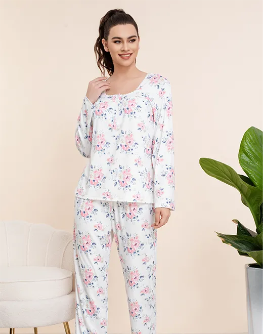Long Sleeve Floral Lace Trin Pajamas