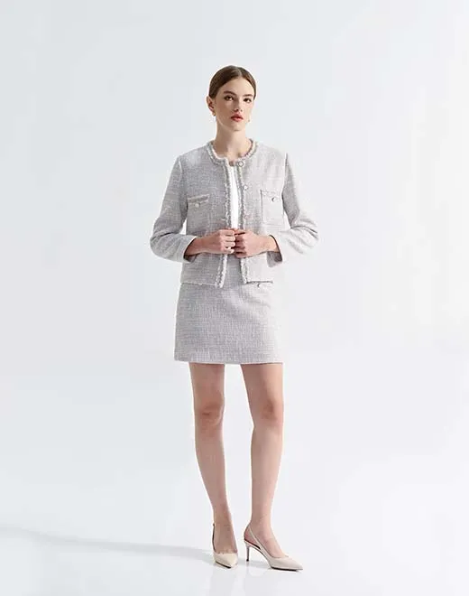 フロントポケット付きのミッドウエストツイードスカート