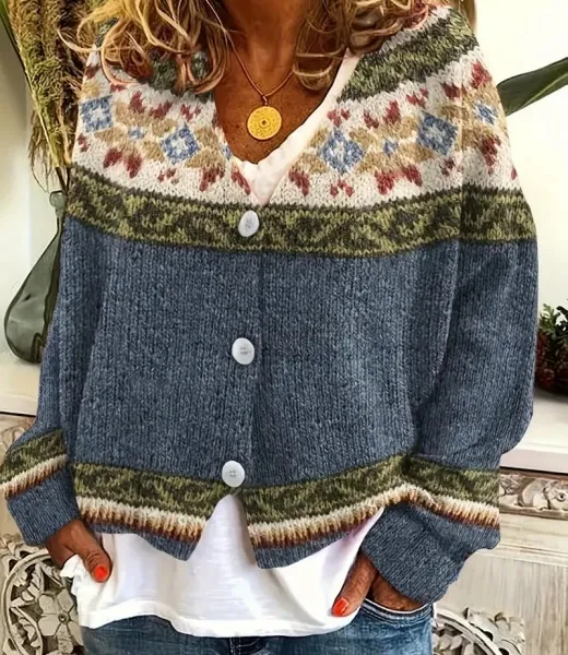 幾何学的パターンニットトップ