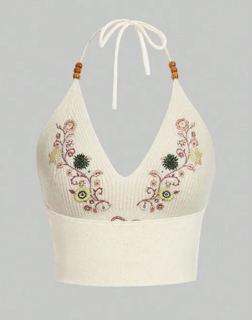 刺繍されたニットティー