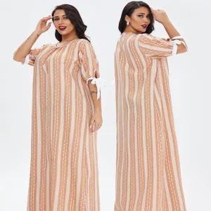 XG-13079 Classic Striped Bubble-Sleeve Abaya