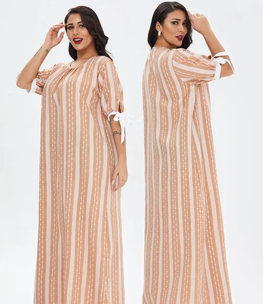 XG-13079 Classic Striped Bubble-Sleeve Abaya