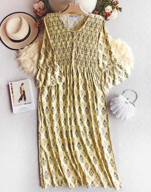 XG-105158 Five-Point Lotus Sleeve Muslim Abaya Dress