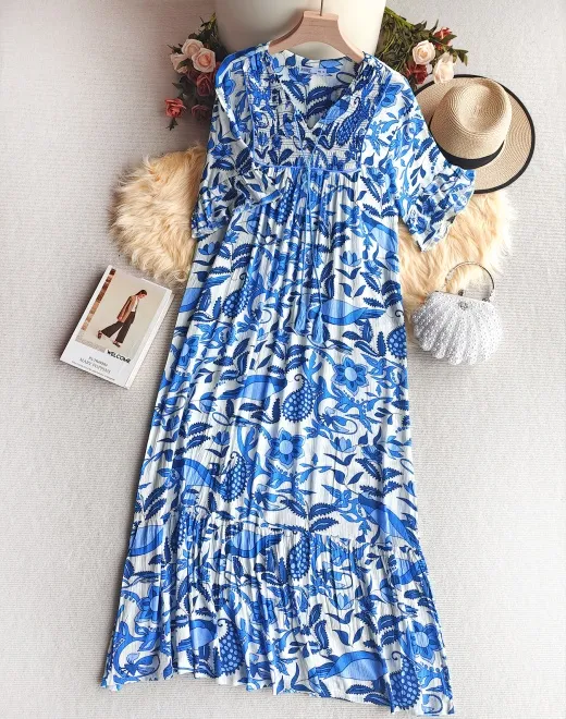 XG-66343 Cyan Blue Muslim Abaya with Regular Sleeves and Embroidered Flowers