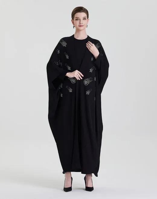ADWIN NOOR-20 Black Two-Piece Batwing Open Scattered Shooting Star & Crescent Moon