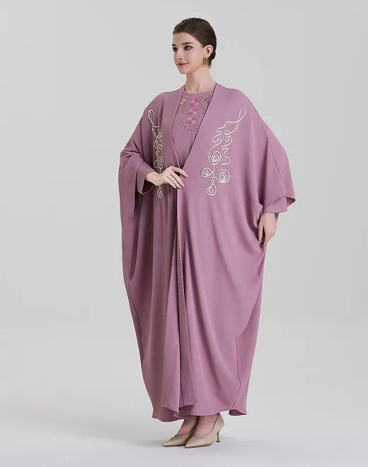 ADWIN NOOR-01 Purple Two-Piece Batwing Abaya 