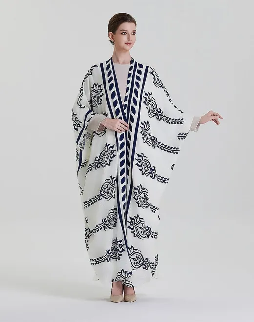 ADWIN NOOR-02 Navy Embroidery Open Front Batwing Abaya