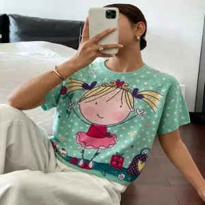 ND-24040 Mint Green Cartoon Ballet Girl Print Top