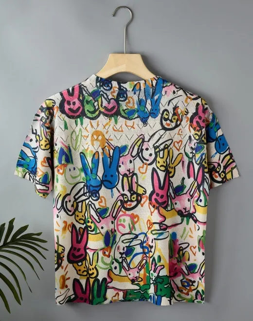 ND-NB24014 Colorful Cartoon Rabbit Print Knit Top
