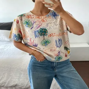 ND-24013 Mithridate Colorful Scribble Print Top