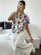 ND-24035 Purple Floral Print Knit Top