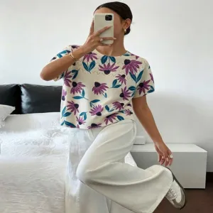 ND-24035 Purple Floral Print Knit Top