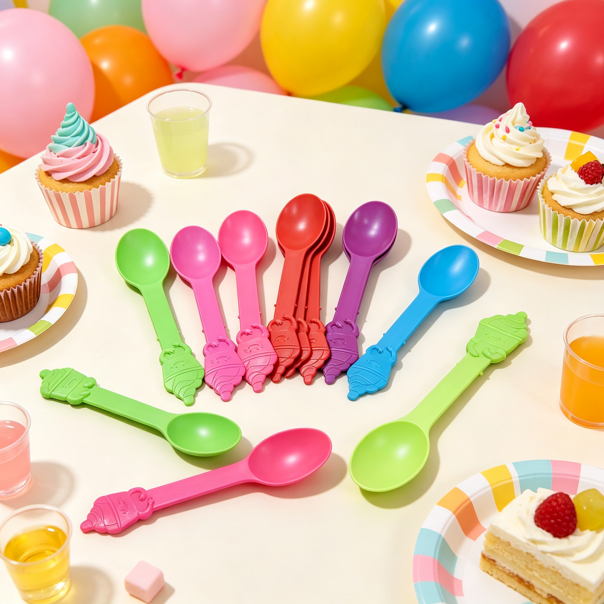 Cartoon Design Biodegradable Disposable Yogurt & Ice Cream Spoons for Kids Eco-Friendly Cutlery