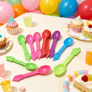 Cartoon Design Biodegradable Disposable Yogurt & Ice Cream Spoons for Kids Eco-Friendly Cutlery
