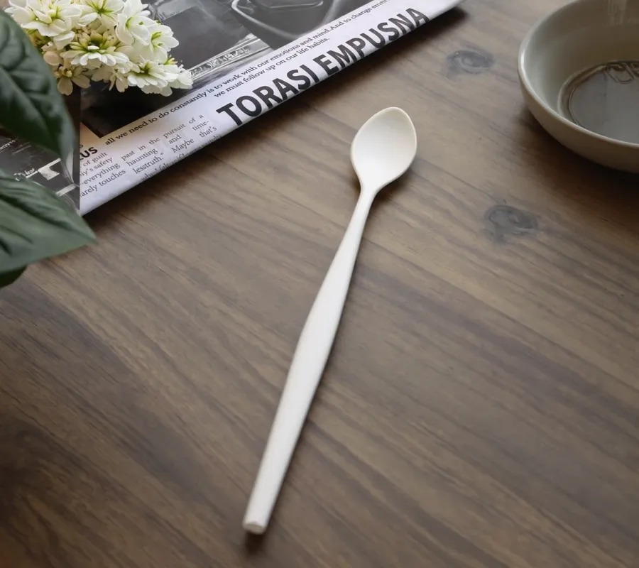 8.5'' Inch Eco-Friendly Disposable CPLA Salad Spoon with Long Handle Biodegradable Compostable Cutlery