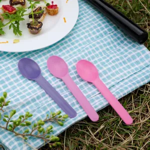 Customizable Food Grade Cornstarch Ice Cream & Yogurt Spoon Disposable Logo Printed Plastic Cutlery
