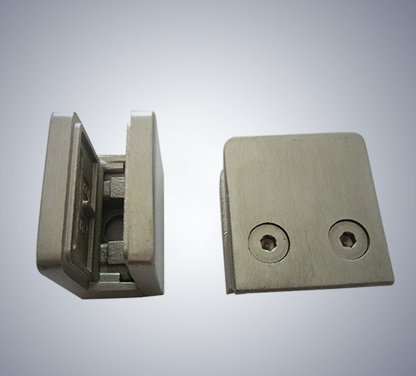 Square glass clips for glass guardrails and bathrooms