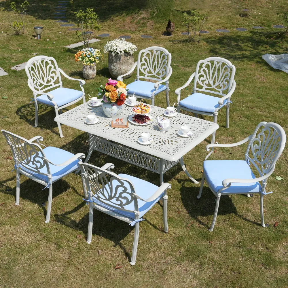 ZF6005C 6 seats, white cast aluminum garden Eliza chair + Eliza table