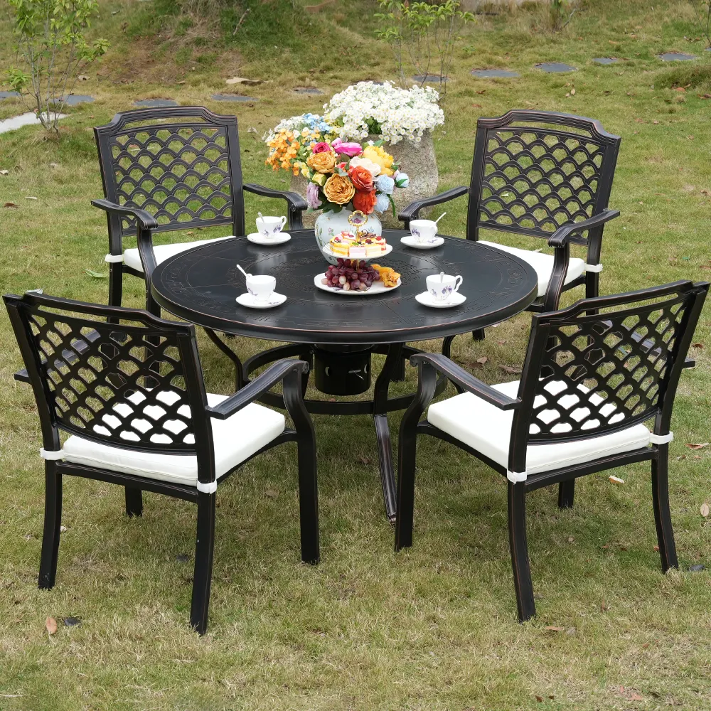 ZF6014C 4seater Motai chair +BBQ round table patio cast aluminum furniture