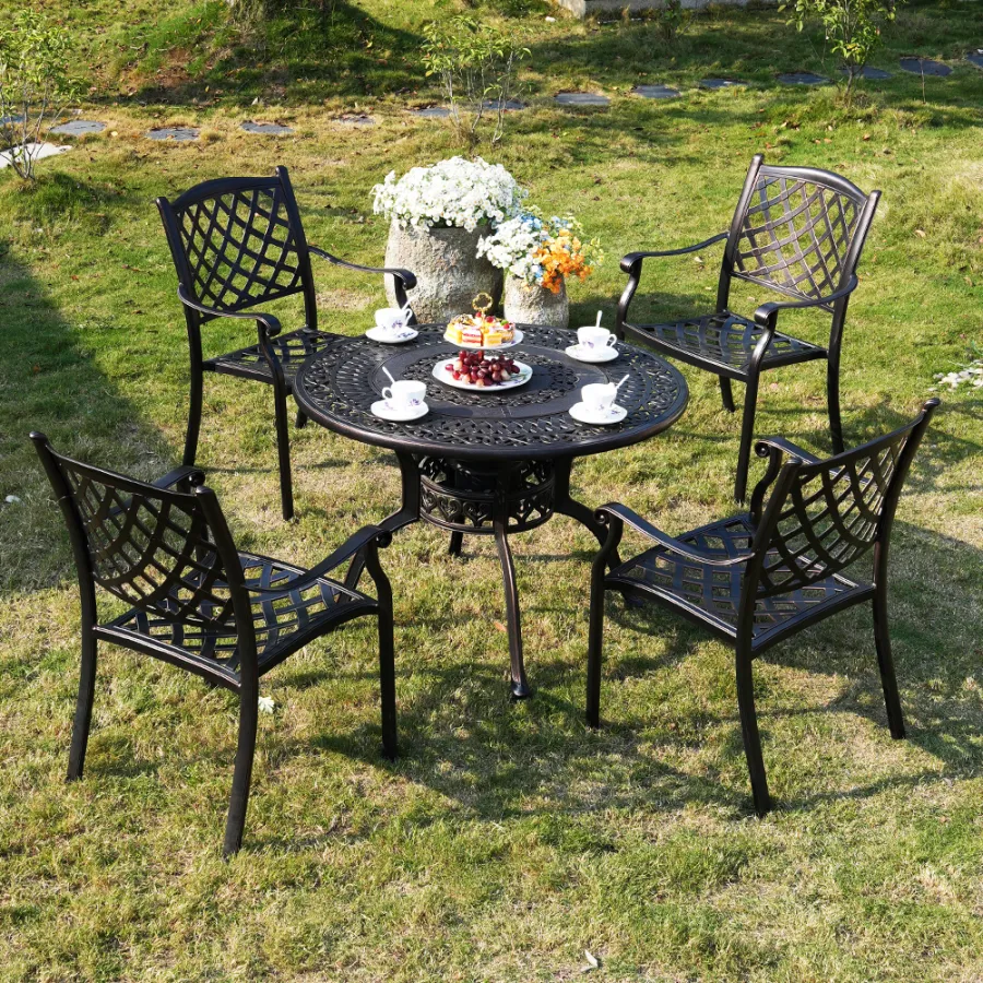 ZF6169C 4seater Mingya chair +BBQ table cast aluminum garden furniture