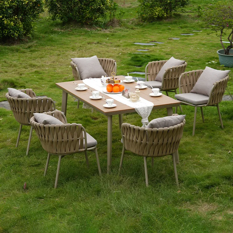 ZF4004C 6-seater, Muller rope chair + wood-plastic table