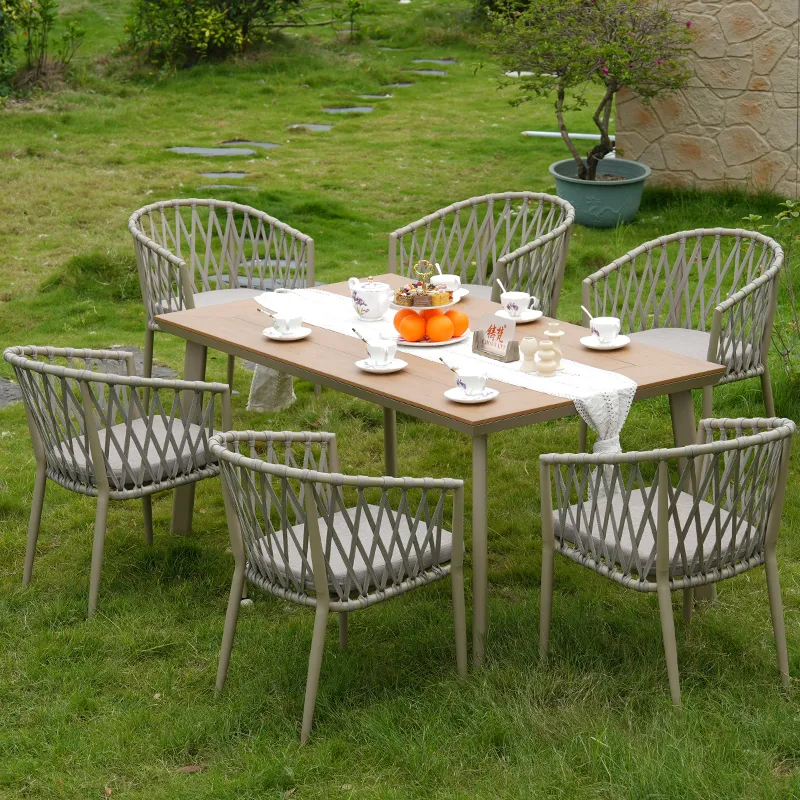 ZF4001C 6-seat, drawstring maker chair + plastic-wood long table