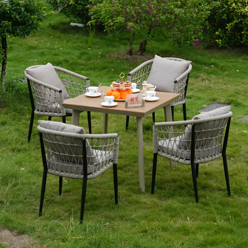ZF4083C 4-seater, drawstring maker rope chair + wood-plastic table
