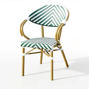 ZF2030C a green V-shaped pattern Starbucks chair with PE rattan armrests