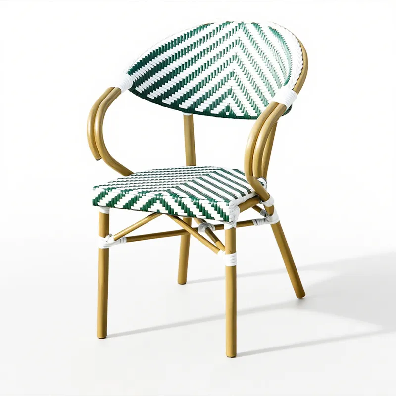 ZF2030C a green V-shaped pattern Starbucks chair with PE rattan armrests